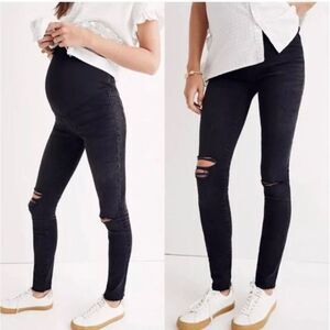 Madewell Maternity Skinny Stretch Black Vintage Wash Distressed Raw Hem Size 24